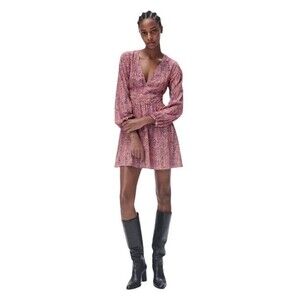 Zara Pink Mix Balloon Sleeve Retro Skater Style Mini Dress Small Deep V-Neck